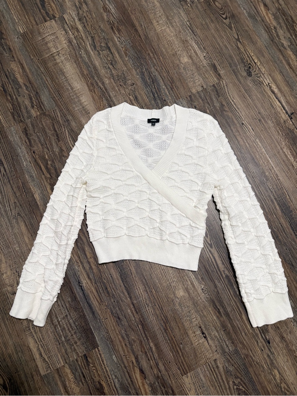 Express Women’s Textured Surplice Cropped Sweater $15.00